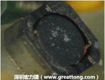 使用銀(Ag)鍍層的電源電感器(Power Inductors)，經(jīng)過推力測試后，零件端點上已經(jīng)看不到任何鍍層的痕跡了，所以其耐推力就比較小。