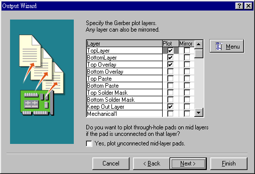 決定Gerber文件要繪制的板層，依據(jù)實際狀況勾選各個板層。