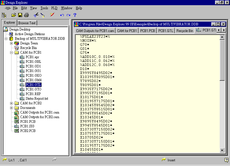 要檢查各Gerber輸出文件，則在瀏覽器中打開CAM Output for PCB1，即可看到一系列Gerber輸出文件。