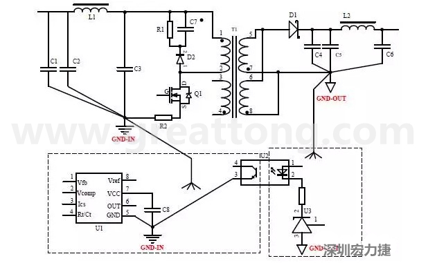 功率回路和控制回路要注意分開(kāi)，采用單點(diǎn)接地方式