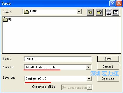 選擇菜單 File－Save As，輸出格式選 ORCAD 9.10。