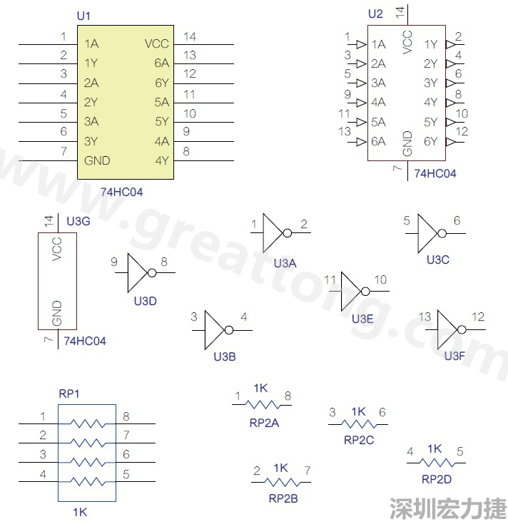 圖1 半導(dǎo)體元件供應(yīng)商所畫(huà)的電路圖符號(hào)是模擬元件的接腳圖，而非訊號(hào)流程。