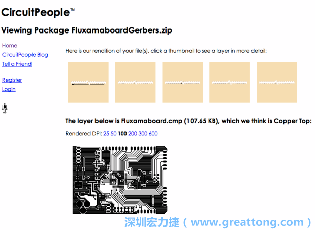 預覽Gerber格式中最簡單的方式是使用來自Circuit People的免費線上工具。