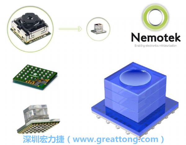 Nemotek利用WLP制作image sensor模組，搭配光學(xué)透鏡設(shè)計(jì)，可讓image sensor模組的占位面積大幅縮小，生產(chǎn)可用自動(dòng)送料快速制作，節(jié)省產(chǎn)制成本。