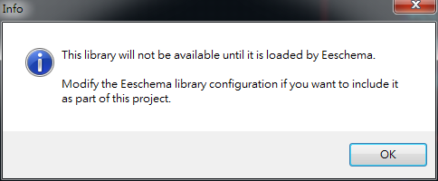 存檔離開(kāi)。它會(huì)提醒你，要增加library搜尋路徑， 不然無(wú)法在library browser 找到你的library 